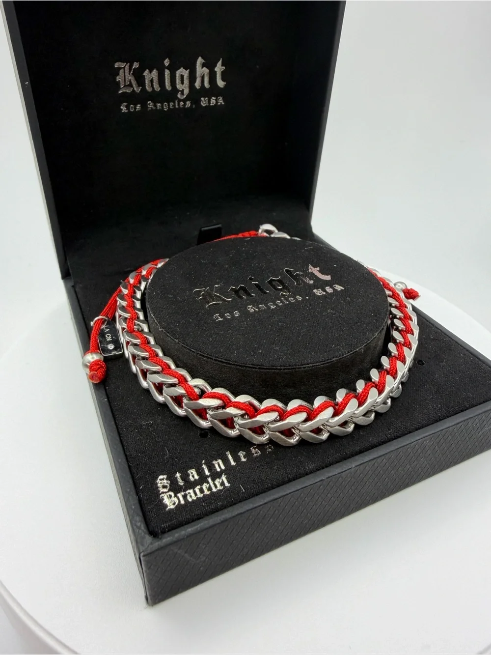 Knight Red & Silver Braided Stainless Steel Men's Bracelet